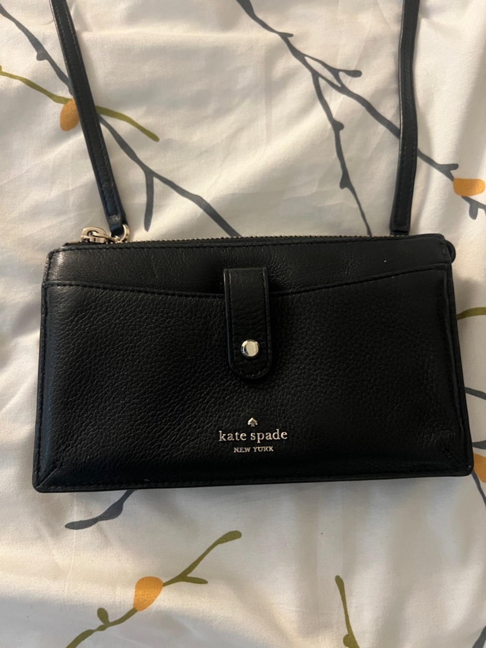 kate spade Black Pebbled Leather Crossbody Wallet